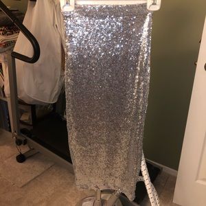 Silver sequin bodycon midi skirt with zip in back
